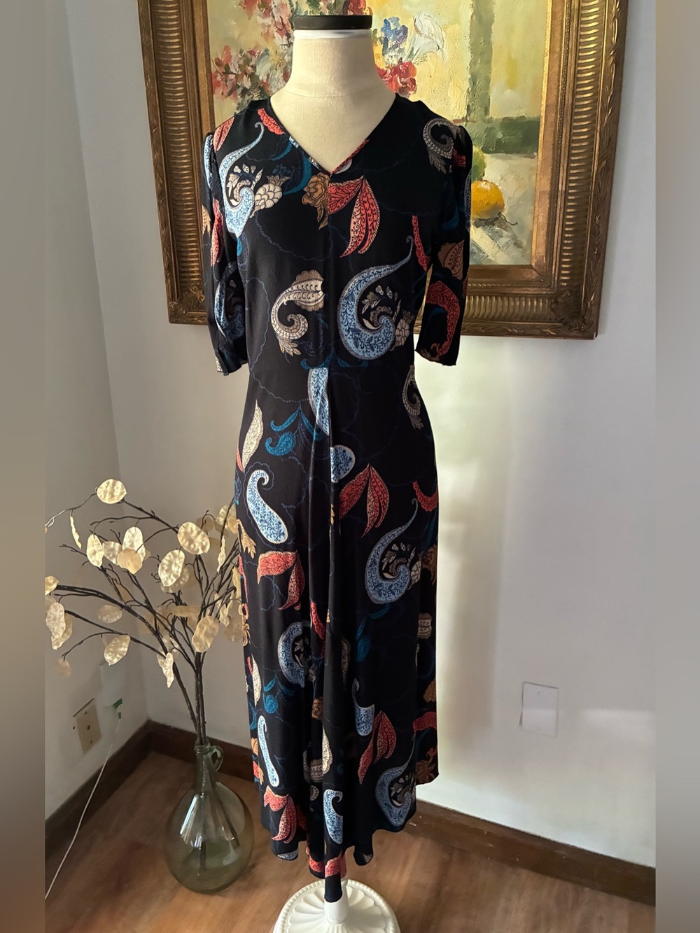 See by Chloe Navy Blue Paisley Midi Dress Size 38